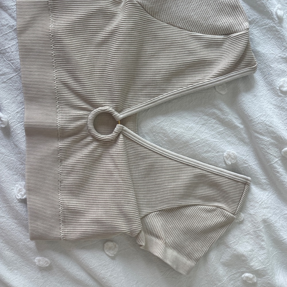 aerie Beige Ribbed Ring-Front Crop Top